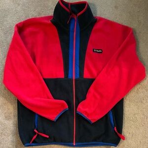Columbia Back Bowl Full Zip Fleece Jacket Red / Black / Blue Size Men’s Large